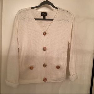 White Button Up Sweater with Pockets Size M/L